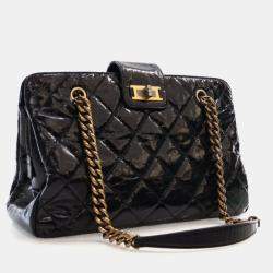 Pre Owned Chanel Glazed Crackled Black Calfskin Reissue Tote