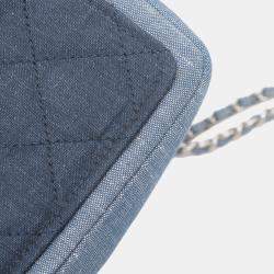 Pre Owned Chanel Blue Mini Square Bicolor Quilted Denim Medallion Flap