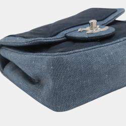Pre Owned Chanel Blue Mini Square Bicolor Quilted Denim Medallion Flap