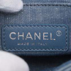 Pre Owned Chanel Blue Mini Square Bicolor Quilted Denim Medallion Flap