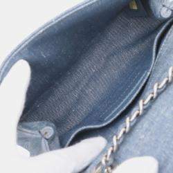 Pre Owned Chanel Blue Mini Square Bicolor Quilted Denim Medallion Flap