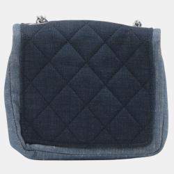 Pre Owned Chanel Blue Mini Square Bicolor Quilted Denim Medallion Flap