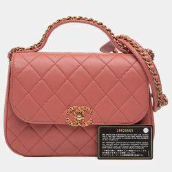 Pre Owned Chanel Pink Quilted Lambskin Chain Infinity Top Handle Bag