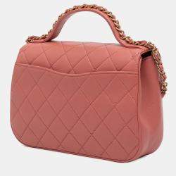 Pre Owned Chanel Pink Quilted Lambskin Chain Infinity Top Handle Bag