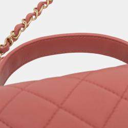 Pre Owned Chanel Pink Quilted Lambskin Chain Infinity Top Handle Bag