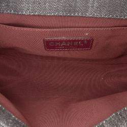 Pre Owned Chanel Grey Old Medium Quilted Denim Boy Flap