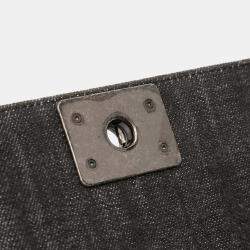 Pre Owned Chanel Grey Old Medium Quilted Denim Boy Flap