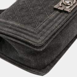 Pre Owned Chanel Grey Old Medium Quilted Denim Boy Flap