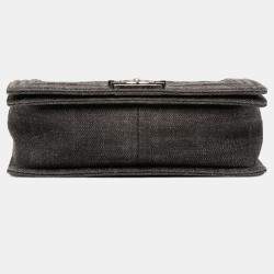 Pre Owned Chanel Grey Old Medium Quilted Denim Boy Flap