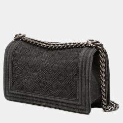 Pre Owned Chanel Grey Old Medium Quilted Denim Boy Flap