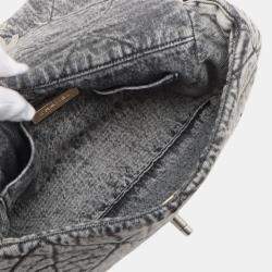 Pre Owned Chanel Grey Large Quilted Washed Denim 19 Flap