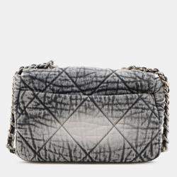 Pre Owned Chanel Grey Large Quilted Washed Denim 19 Flap