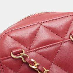 Pre Owned Chanel Red CC Quilted Lambskin Zip Phone Case