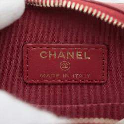 Pre Owned Chanel Red CC Quilted Lambskin Zip Phone Case