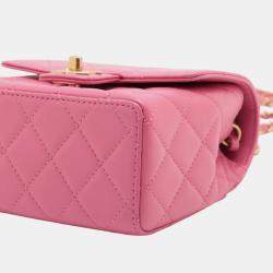Pre Owned Chanel Pink Mini Square Classic Lambskin Single Flap