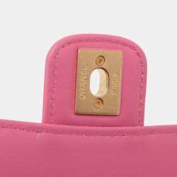 Pre Owned Chanel Pink Mini Square Classic Lambskin Single Flap