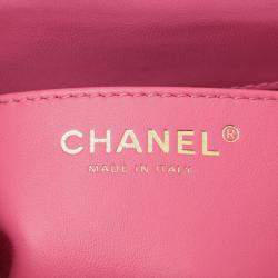 Pre Owned Chanel Pink Mini Square Classic Lambskin Single Flap