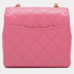 Pre Owned Chanel Pink Mini Square Classic Lambskin Single Flap