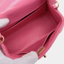 Pre Owned Chanel Pink Mini Square Classic Lambskin Single Flap
