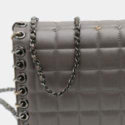 Pre Owned Chanel Grey Small Lambskin Chocolate Bar CC Piercing Studded Chain Flap