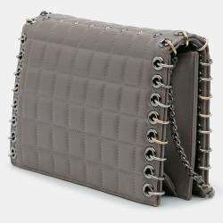 Pre Owned Chanel Grey Small Lambskin Chocolate Bar CC Piercing Studded Chain Flap