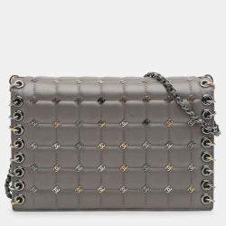 Pre Owned Chanel Grey Small Lambskin Chocolate Bar CC Piercing Studded Chain Flap