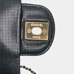 Pre Owned Chanel Black Mini Rectangular Classic Calfskin Pixel Effect Single Flap
