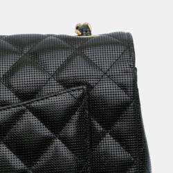 Pre Owned Chanel Black Mini Rectangular Classic Calfskin Pixel Effect Single Flap