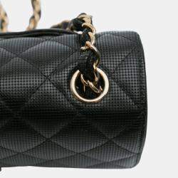 Pre Owned Chanel Black Mini Rectangular Classic Calfskin Pixel Effect Single Flap
