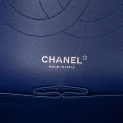 Pre Owned Chanel Blue Jumbo Classic Patent Double Flap