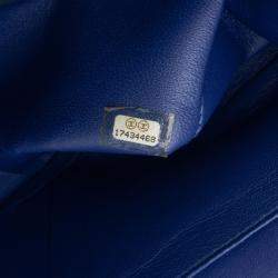 Pre Owned Chanel Blue Jumbo Classic Patent Double Flap