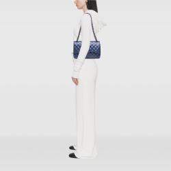Pre Owned Chanel Blue Jumbo Classic Patent Double Flap