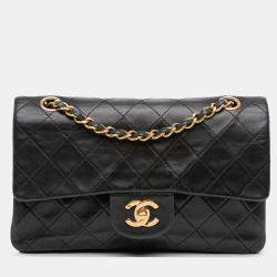 Pre Owned Chanel Black Small Classic Lambskin Double Flap