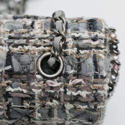 Pre Owned Chanel Grey Mini Quilted Tweed River of Pearls Flap