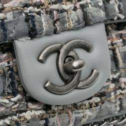 Pre Owned Chanel Grey Mini Quilted Tweed River of Pearls Flap