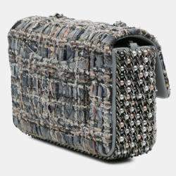 Pre Owned Chanel Grey Mini Quilted Tweed River of Pearls Flap