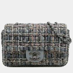 Pre Owned Chanel Grey Mini Quilted Tweed River of Pearls Flap