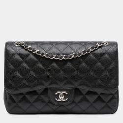 Pre Owned Chanel Black Jumbo Classic Caviar Double Flap