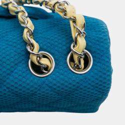 Pre Owned Chanel Blue/Yellow Medium Quilted Perforated Jersey Single Flap