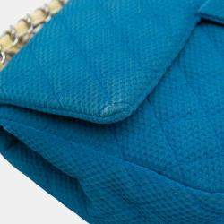 Pre Owned Chanel Blue/Yellow Medium Quilted Perforated Jersey Single Flap