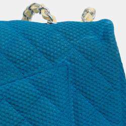 Pre Owned Chanel Blue/Yellow Medium Quilted Perforated Jersey Single Flap