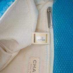 Pre Owned Chanel Blue/Yellow Medium Quilted Perforated Jersey Single Flap