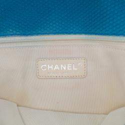 Pre Owned Chanel Blue/Yellow Medium Quilted Perforated Jersey Single Flap