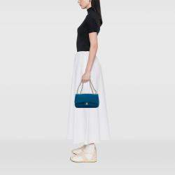 Pre Owned Chanel Blue/Yellow Medium Quilted Perforated Jersey Single Flap