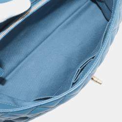 Pre Owned Chanel Blue Medium Quilted Caviar Coco Top Handle Bag