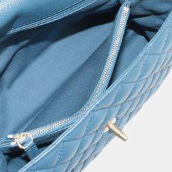 Pre Owned Chanel Blue Medium Quilted Caviar Coco Top Handle Bag