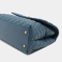 Pre Owned Chanel Blue Medium Quilted Caviar Coco Top Handle Bag
