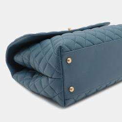 Pre Owned Chanel Blue Medium Quilted Caviar Coco Top Handle Bag