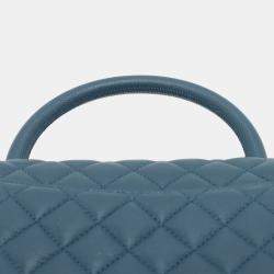 Pre Owned Chanel Blue Medium Quilted Caviar Coco Top Handle Bag