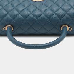 Pre Owned Chanel Blue Medium Quilted Caviar Coco Top Handle Bag